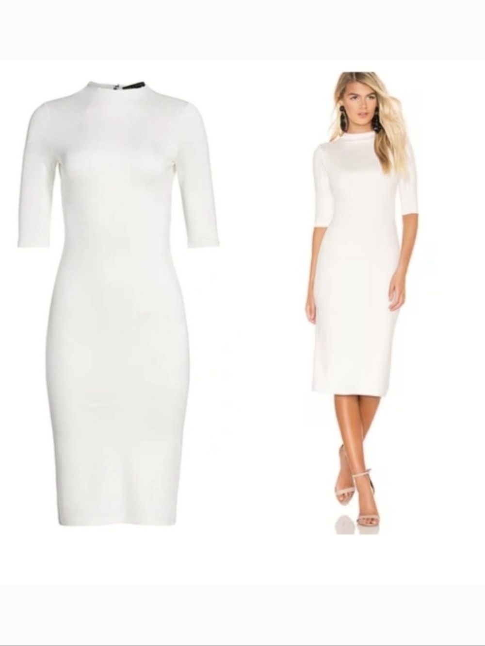 Alice + Olivia Delora Fitted Mock Neck Dress in Off White Size 8 - Picture 3 of 13